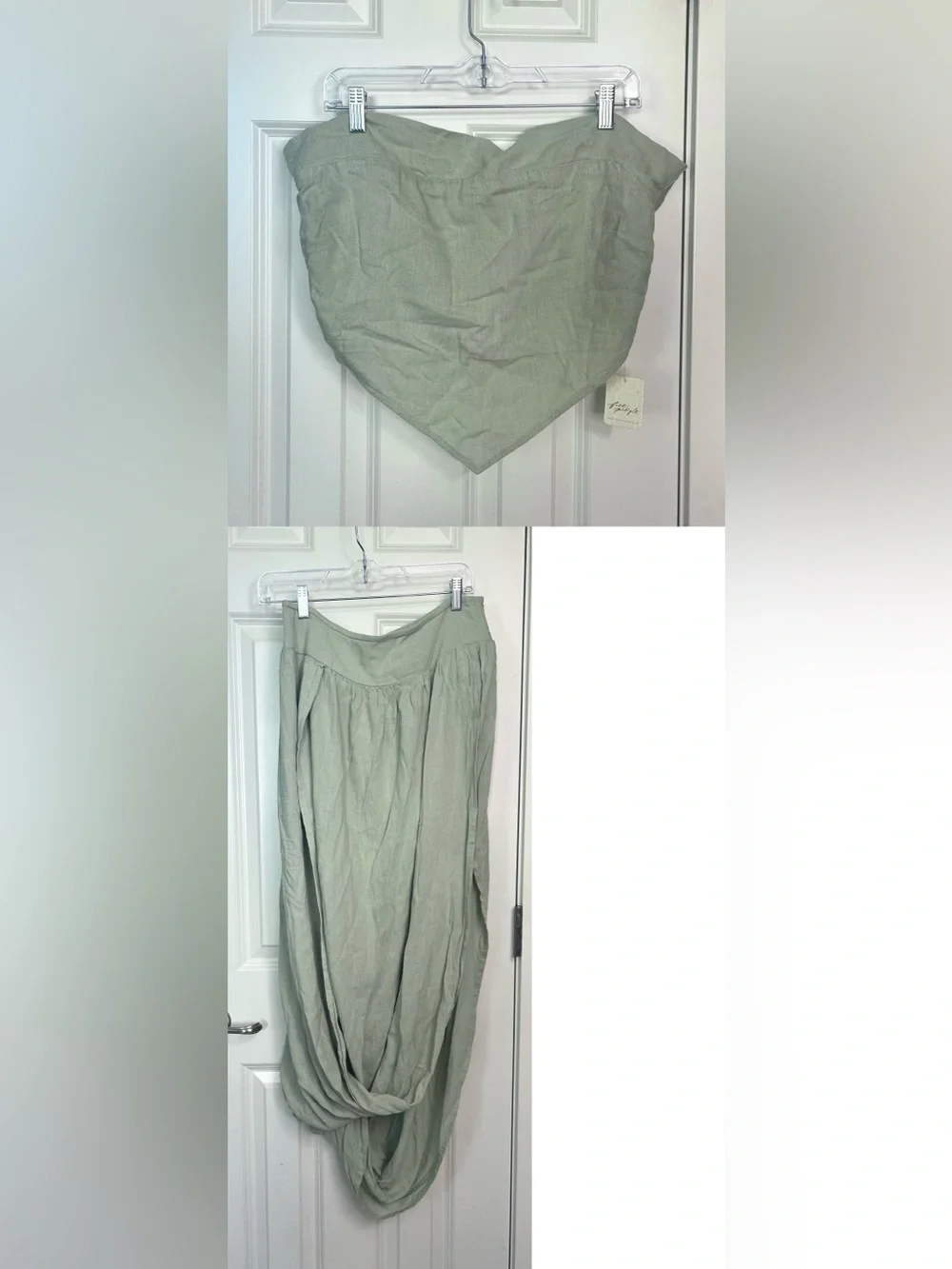 Free People Linen Top and Skirt Set in Pistachio NWT